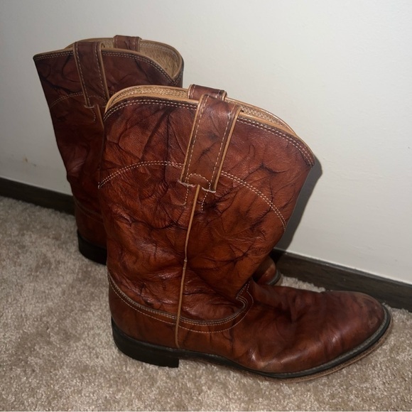 Justin Western Style Roper Boots Chestnut Brown Size 8.5B - Picture 14 of 15